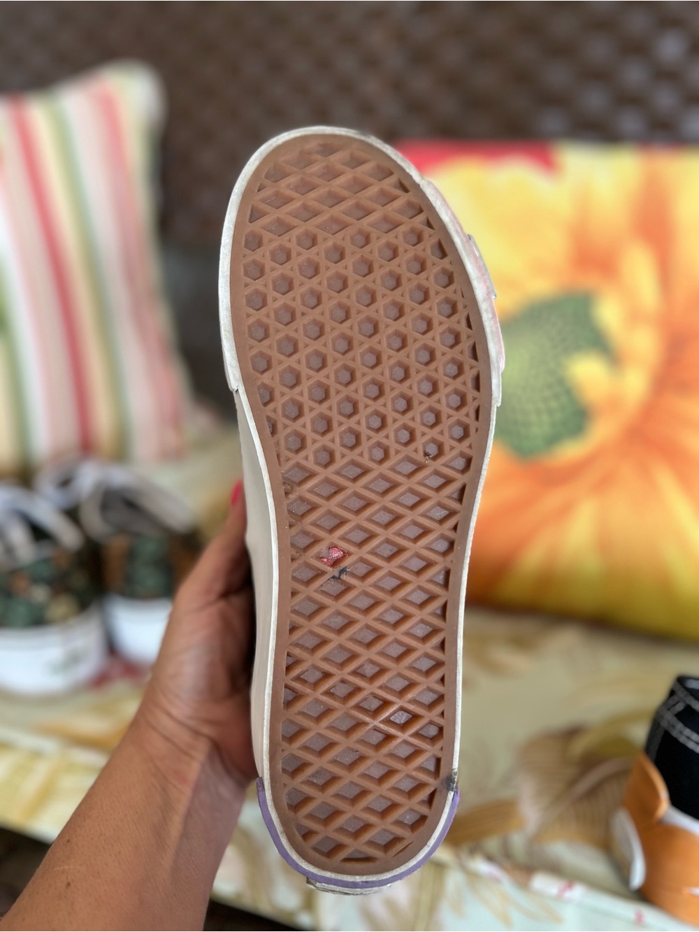 Vans Black Canvas Platform Sneakers with Pink Flower Detail - Picture 6 of 9